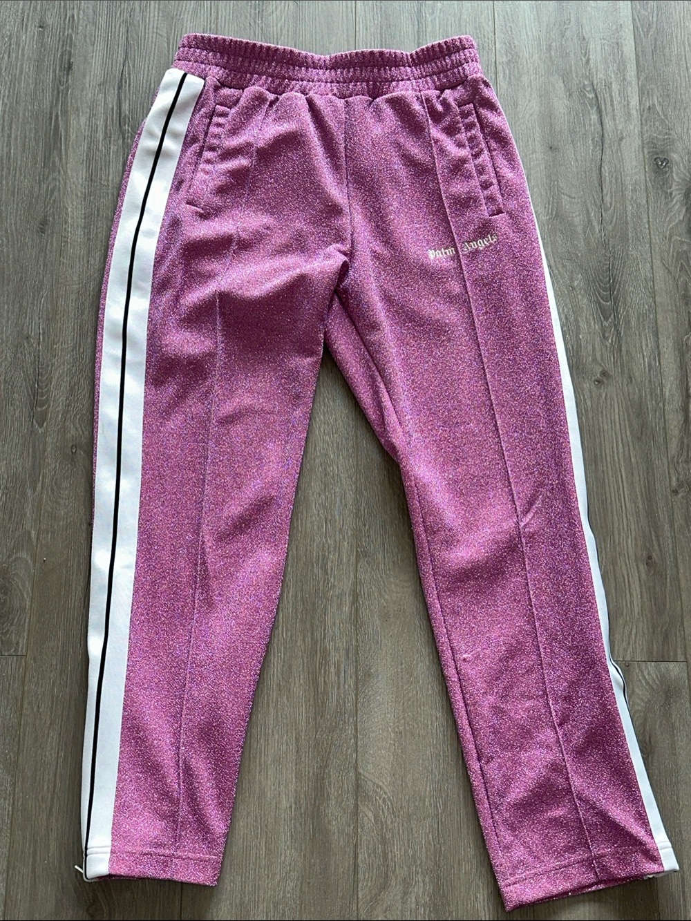 Palm Angels Sparkle Pink Track Joggers with White Stripes